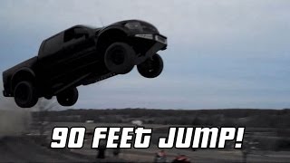 FAIL Ford Raptor Truck Jumps 90 Feet And Crash!