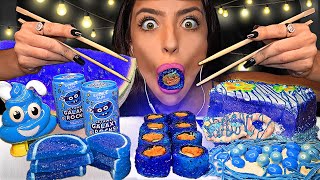 ASMR *BLUE FOOD* TIE-DYE SUSHI, GALAXY ROCKS, WATERMELON JELLY, CHOCOLATE PRETZELS, BUBBLEGUM 먹방