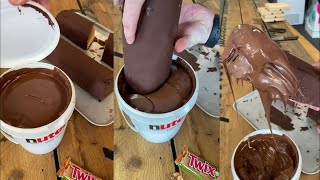 ASMR | NUTTELA BUCKET AND BIG TWIX CHOCOLATE DIPPING | SATISFYING VIDEO