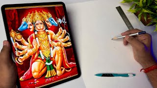 Panchamukhi Hanuman Ji Drawing,  Lord Hanuman Drawing,  Outline Tutorial 😍