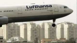 Lufthansa Airbus 340 landing rwy 08 at Ben Gurion aiport-Israel