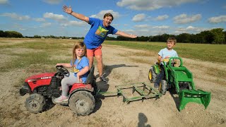 Digging in dirt and playing in hay to find missing tractor | Tractors for kids