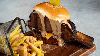 Ribs Burger , Smoked meat burger recipe, Smokey ribs burger,