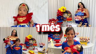 MÊSVERSÁRIO DE 01 MÊS DA BABY LAURA * Tema Mulher maravilha ❤️💙