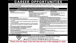 Pakistan Kidney and Liver Institute Lahore Jobs September 2024 Apply Online PKLI&RC Latest