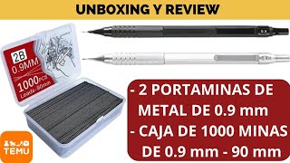 Unboxing y Review - Pack de 2 Lápices Portaminas de Metal 0.9 mm + 1000 Minas de 90mm Jompens - TEMU