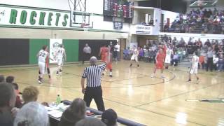 Block and 3 point Shot / Rock Falls Junior Austin Meiners with the Blocked shot and 3 point shot