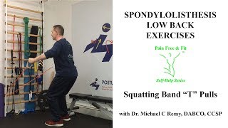 Spondylolisthesis Low Back Exercises- Squatting Band T Pulls