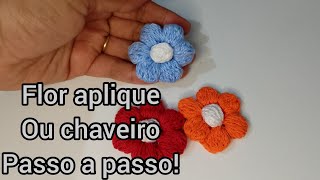 Flor aplique crochê, com impressão de linha solta ou (chaveiro) passo a passo!