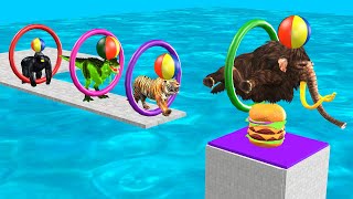 Running and Jumping Colour ball Wild animal games mammoth elephant cow gorilla animal world