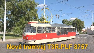 Nová tramvaj 8757 T3R.PLF, první den provozu na lince 2, 22. 6. 2024