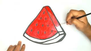 Watermelon Drawing, Painting, Coloring for Kids, Toddlers | Learn Drawing, Painting Basics