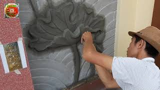 Making reliefs on both sides of a lotus-shaped gate pillar// Làm phù điêu hoa sen 2 bên trụ cổng nhà