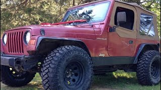 Jeep TJ on brand new 33 inch Mickey Thompson MTZ's drifting and mudding