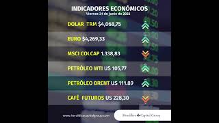 Indicadores económicos para el día viernes 24 de junio del 2022, en Colombia.