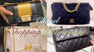 Chanel shopping & unboxing~ Which one  should I get? Trendy CC, Boy, Chanel 19~