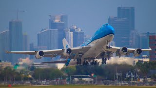 KLM 747 Departure with Miami Skyline DURING REVERSE OPS | Miami Airport Plane Spotting PART 1