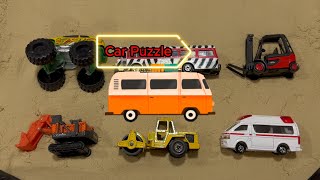 ⭐︎トミカ砂パズル⭐︎Tomica Mini Car Sand Puzzle |トミカ はたらくくるま 砂で形を当てよう！英語で数字も学べるよ #tomica #トミカ #パズル #消防車