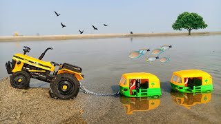 Muddy auto rickshaw and tractor help jcb and water jump muddy cleaning tractor video mud toys