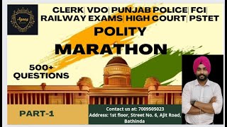 🔴Indian Polity Marathon(500+ Questions)  For All Punjab Exams | Clerk | VDO | Excise | Punjab Police