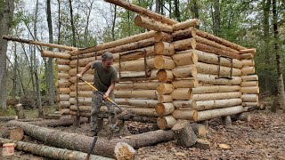 building a tiny rustic wilderness log cabin (episode 16 ) #BeefingUpFoundation #  Door and window