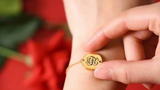 Yafeini sterling silver personalized coin initial monogram bracelet with 18K gold plated