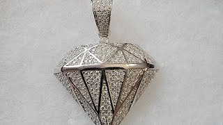 Harlem Bling Iced Diamond Shaped Bling Pendant In 925 Silver And Moissanite Stones