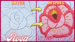 Mira cómo hago esta ROSA bordada con Tul 🌺| Rose embroidery with tulle | Un Mundo Maravillisa