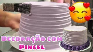 Decoração de bolo mais fácil do mundo 😍 - como fazer textura com pincel ❤️ - Bruna Santoski ❤️