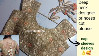 Embroidery neck blouse design cutting & stitching || heavy work designer blouse