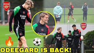 GOOD NEWS!✅Martin Odeegard Storms Arsena Training Ahead of Champions League,Rice,Calafiori,White