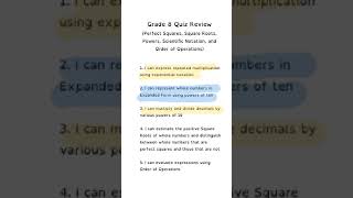 Grade 8 Quiz Review ( Powers, Square Roots, Order of Operations)