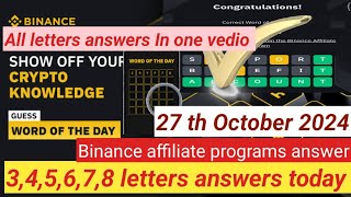 BINANCE Word of the Day right Answer Today 27 October 2024| 5 Letter Binance Word of the Day Answer💯