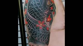 Zen Black Irezumi - Black Koi Irezumi Tattoo with Red Sakura  - 2019