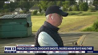 PIERCE CO. COUNCIL CANDIDATE SHOOTS AT SUSPECT IN STOLEN CAR SPEEDING TOWARD HIM