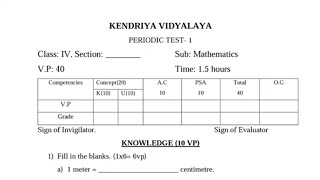 Class 4 Maths periodic test 1 question paper (2022 - 2023) | Unit test 1