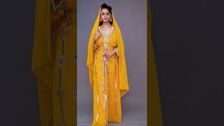 Women's Yellow Wedding Gown Takchita Kaftan with handwork embroidery by #maximcreation  #abaya