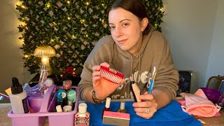 ASMR Doing Your Nails for the Christmas Party (brushing, rummaging, filing, & fabric sounds)