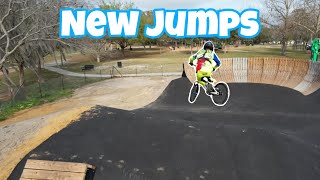 Riding new jumps at the pump track