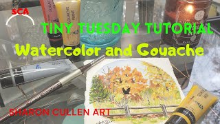 Tiny Tuesday Tutorial Fall Landscape in Watercolor and Gouache