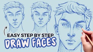 how to draw faces, eyes, nose, mouth | step by step tutorial