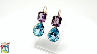 Goldohrringe mit Blau Topas und Amethyst - P29