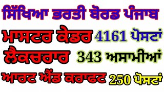 Master Cadre New posts 4161 Punjab School Lecturer 343 Posts Art & Craft Teacher 250 jobs 2022