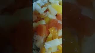 ASMR Mix fruit in macaroni pasta #satisfying #mixfruit #macaronisalad #shortvideo