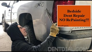 Truck Bedside Dent Repair #paintlessdentrepair method or no repainting.  Chevy bedside #dentrepair.