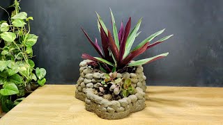 Beautiful rock style planter pot very easy making at home