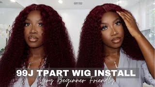 Pre- Colored 99J TPart Wig Install | Very Beginner Friendly | FT. Kriyya Hair