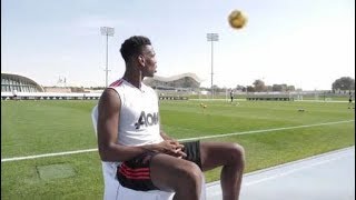 Pogba backheels a fast-moving ball away during an interview - like a boss -