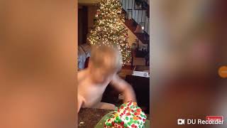 Kid falls and breaks ginger bread house