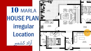 10 marla irregular house plan in kashmir || 3 Bedroom house plan  -Plan#212